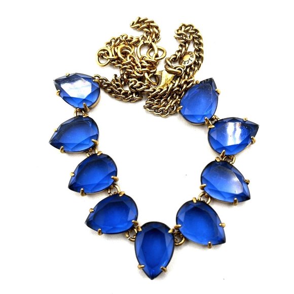J. Crew Collar Necklace Blue Faceted Glass Rhinestone Statement Necklace 18" - Picture 8 of 8